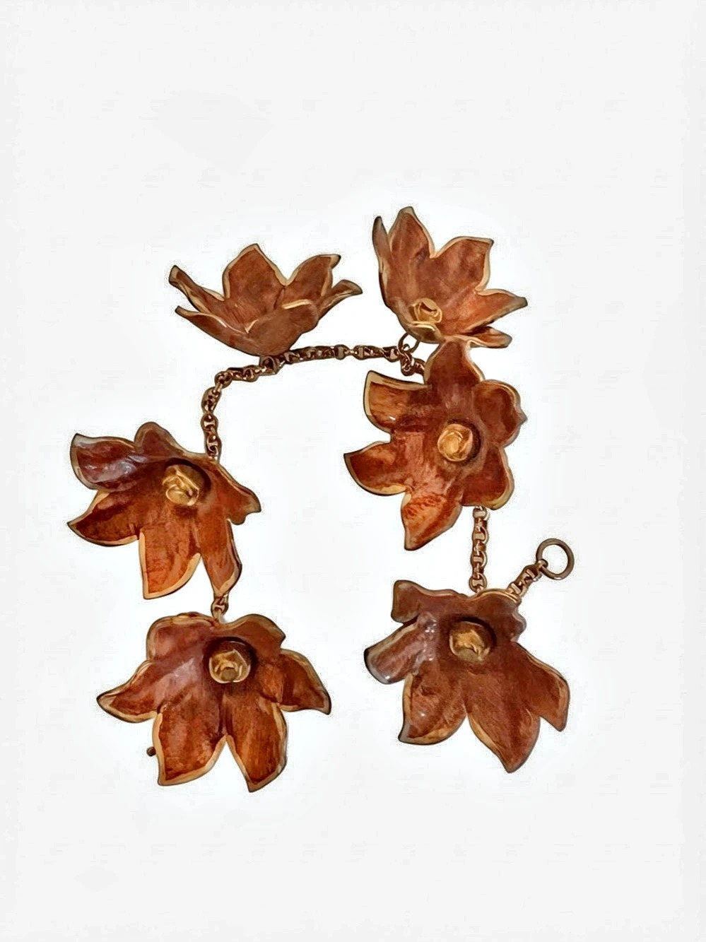 Chain Link Flower Bracelet Brown & Gold